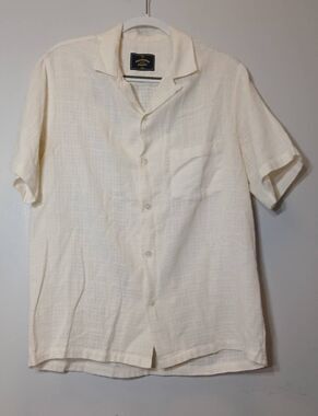 Portuguese flannel mens large cream gauzy cotton shirt shortsleeve button